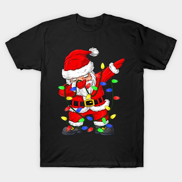 Dabbing Santa Claus Christmas Tree Lights T-Shirt by little.tunny